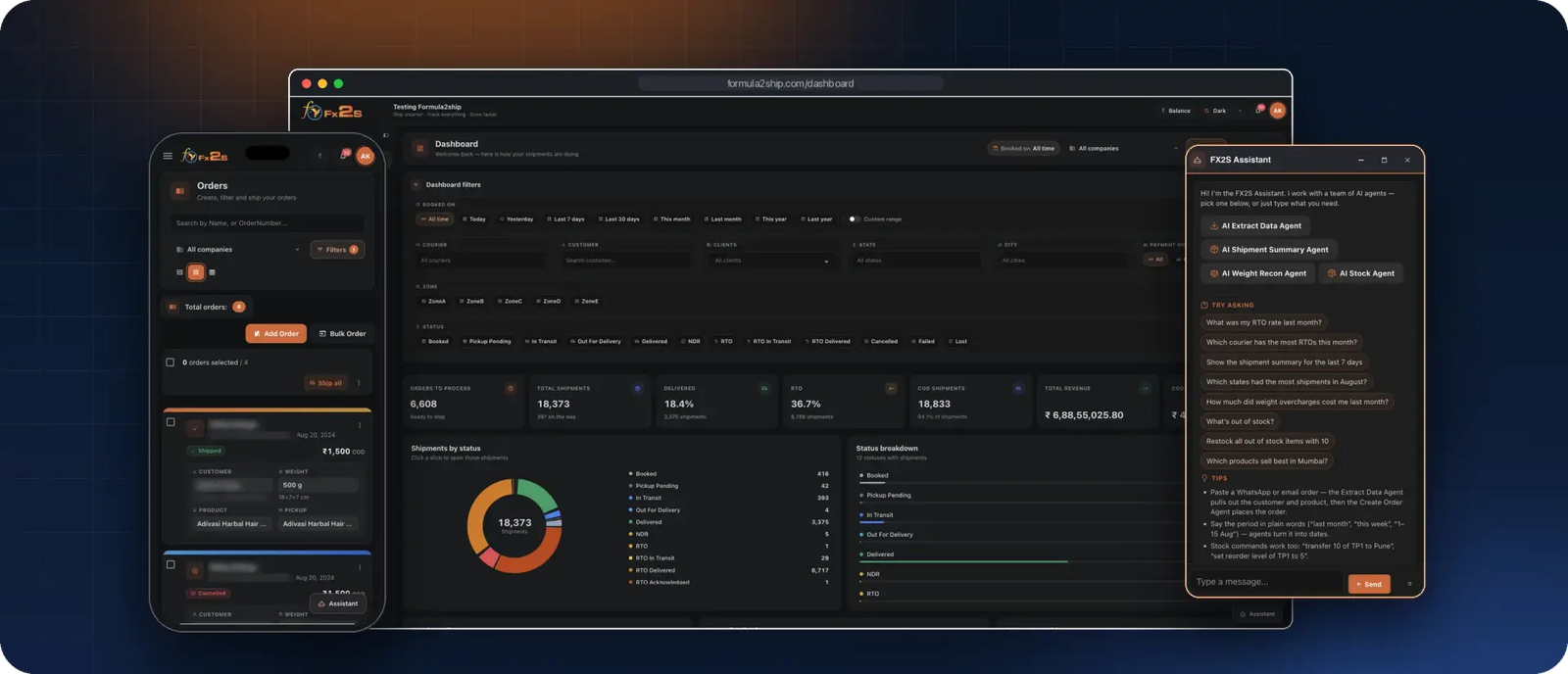 Formula2Ship dashboard on desktop and mobile