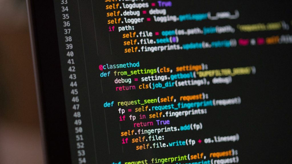 Source code on a computer screen